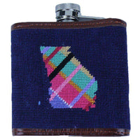 Custom Madras Georgia Needlepoint Flask in Dark Navy by Smathers & Branson - Country Club Prep