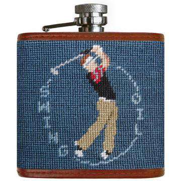 Swing Oil Needlepoint Flask in Slate by Smathers & Branson - Country Club Prep