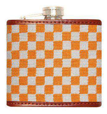 University of Tennessee Endzone Checkered Needlepoint Flask in Orange & White by Smathers & Branson - Country Club Prep