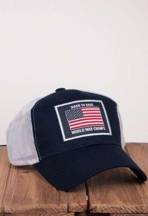 Back to Back World War Champs Mesh Hat in Navy by Rowdy Gentleman - Country Club Prep
