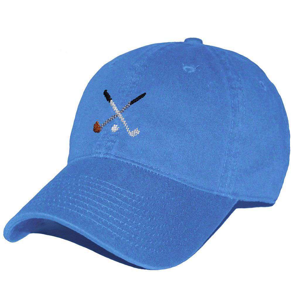 Crossed Golf Clubs Needlepoint Hat in Royal Blue by Smathers & Branson - Country Club Prep