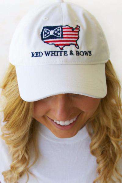 Red, White, & Bows Hat in White by Jadelynn Brooke - Country Club Prep