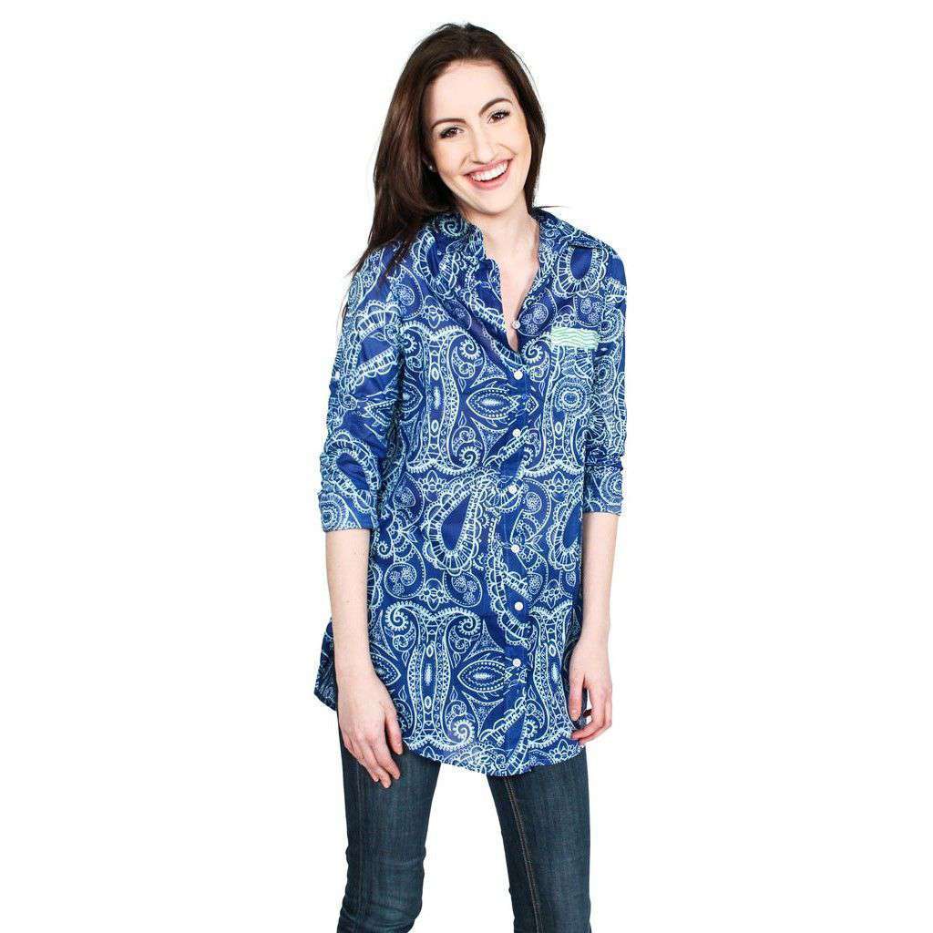 Barbara Beach Cover-Up in Deep Sky Blue Paisley by Hiho - Country Club Prep