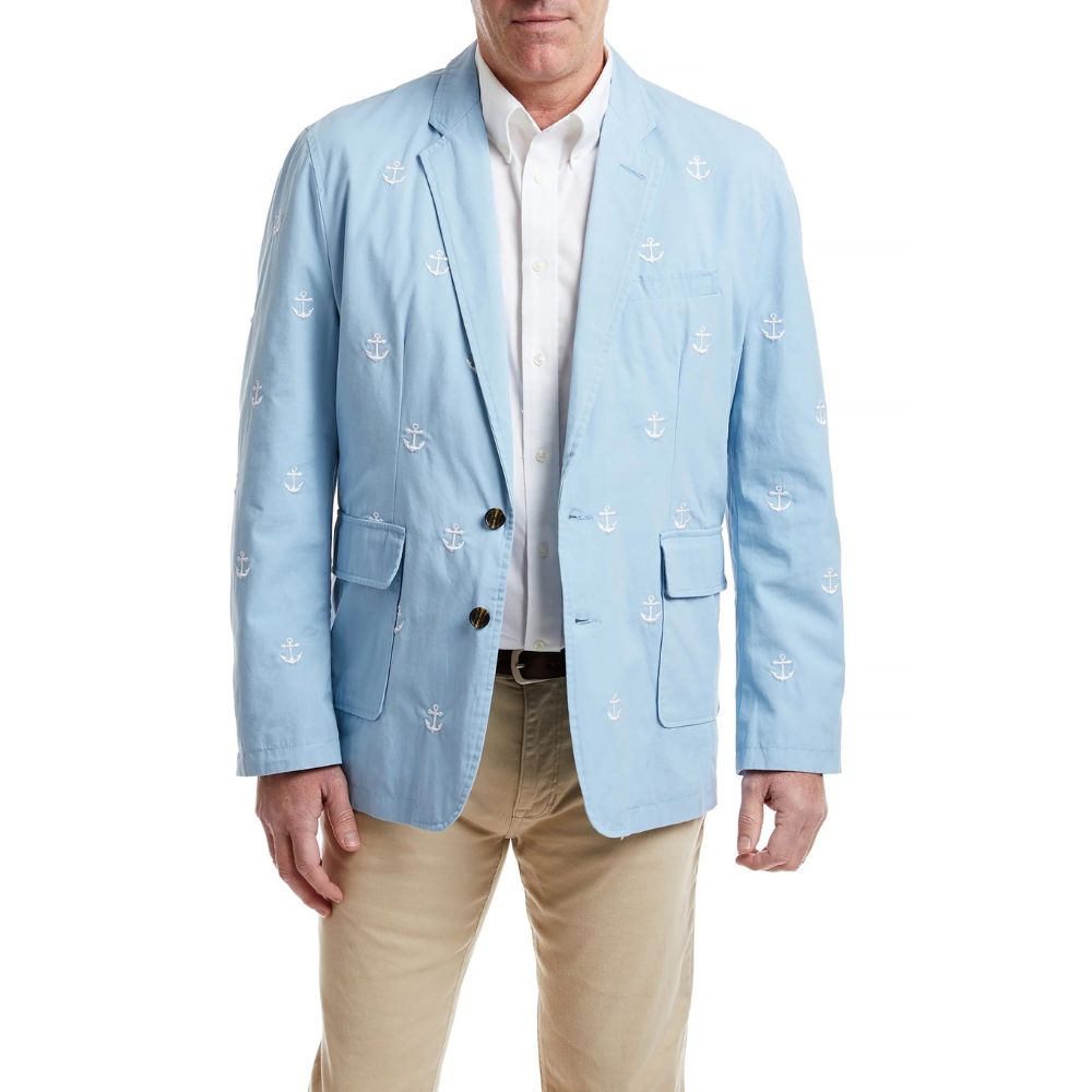 Spinnaker Blazer With Embroidered White Anchor in Blue Grotto by Castaway Clothing - Country Club Prep