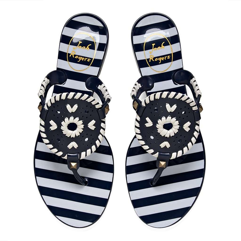 Jack Rogers Striped Georgica Jelly Sandal in Midnight and White