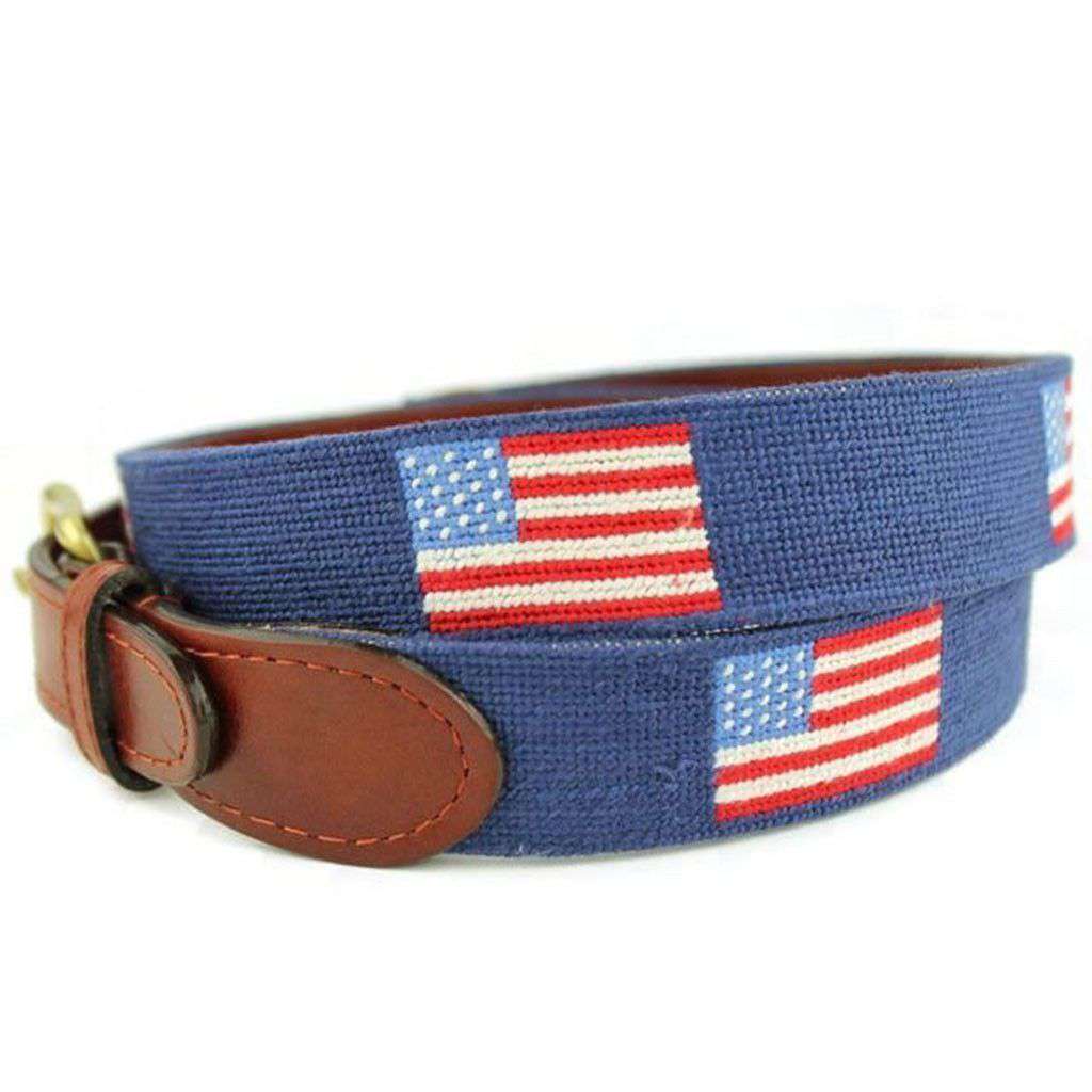 Flags of our Fathers Needlepoint Belt in Antigua Blue by Smathers & Branson