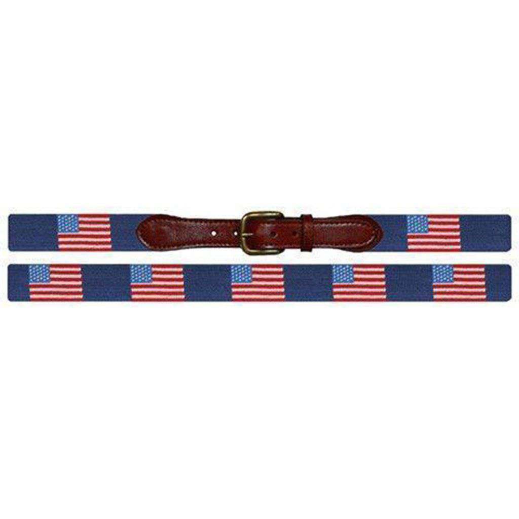 American Flag Needlepoint Belt in Navy by Smathers & Branson - Country Club Prep