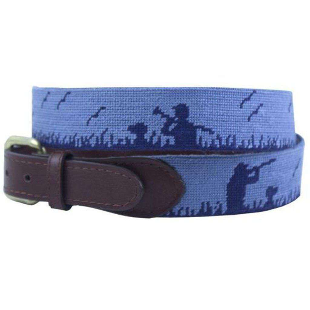 Bird Hunter Needlepoint Belt in Steel Blue by Smathers & Branson - Country Club Prep