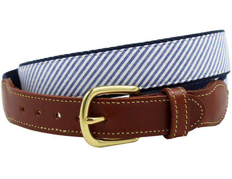 blue seersucker leather belt by just madras - Country Club Prep