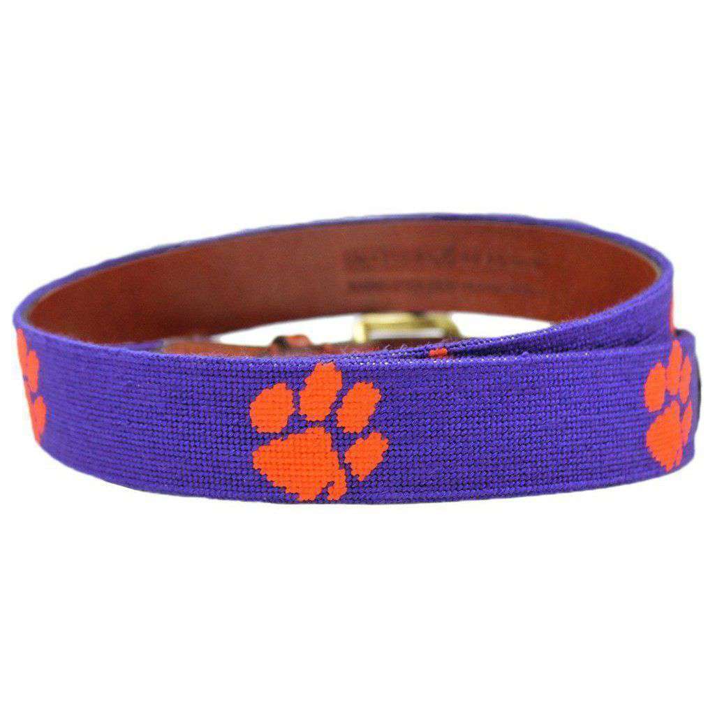 Clemson Needlepoint Belt in Purple by Smathers & Branson - Country Club Prep