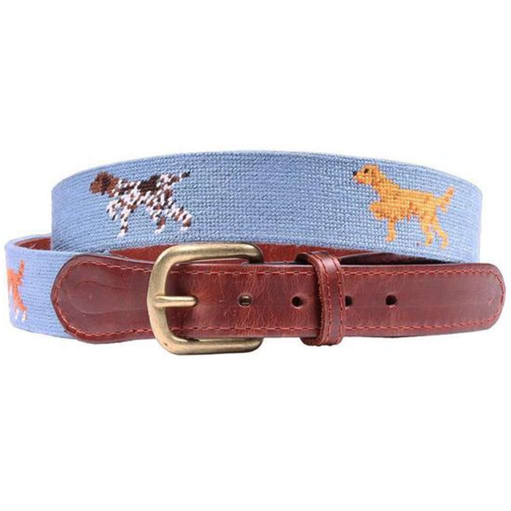 Dogs on Point Needlepoint Belt in Steel Blue by Smathers & Branson - Country Club Prep
