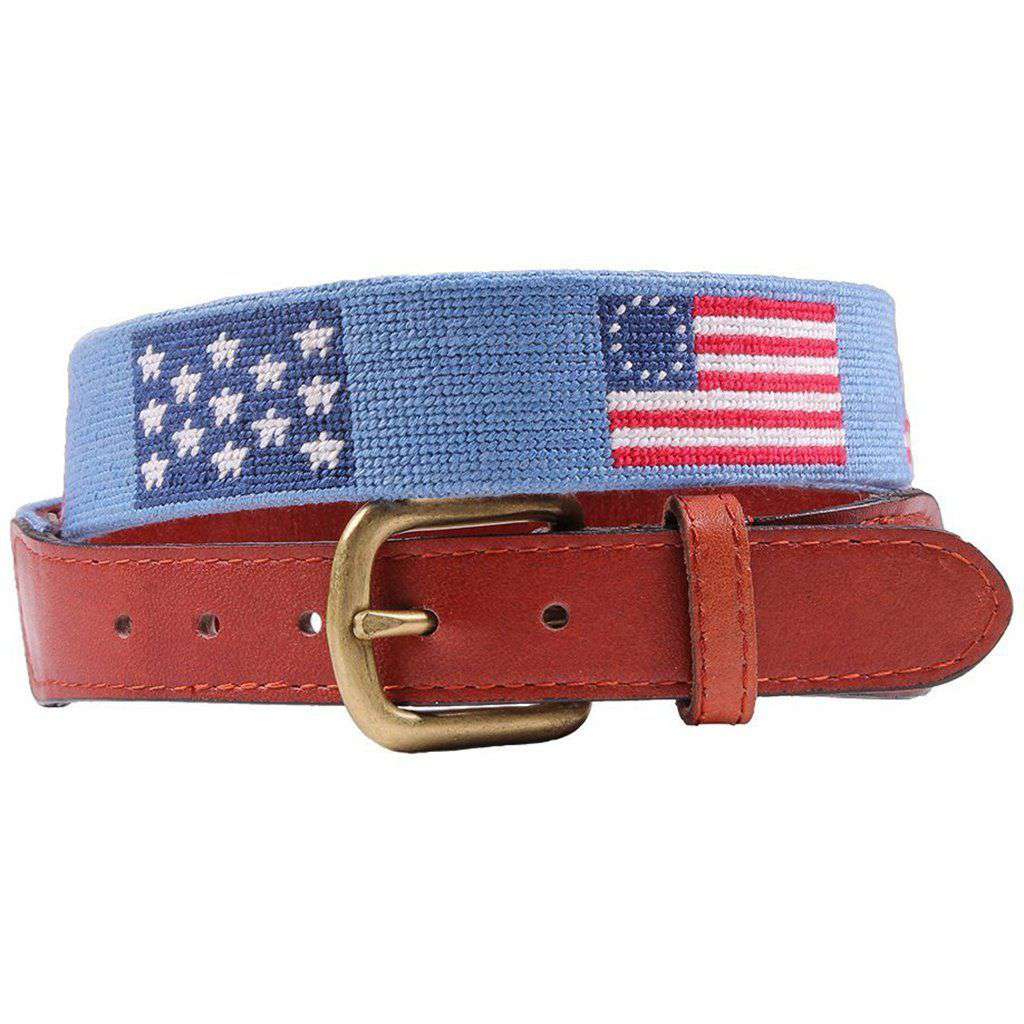 Flags of our Fathers Needlepoint Belt in Antigua Blue by Smathers & Branson - Country Club Prep