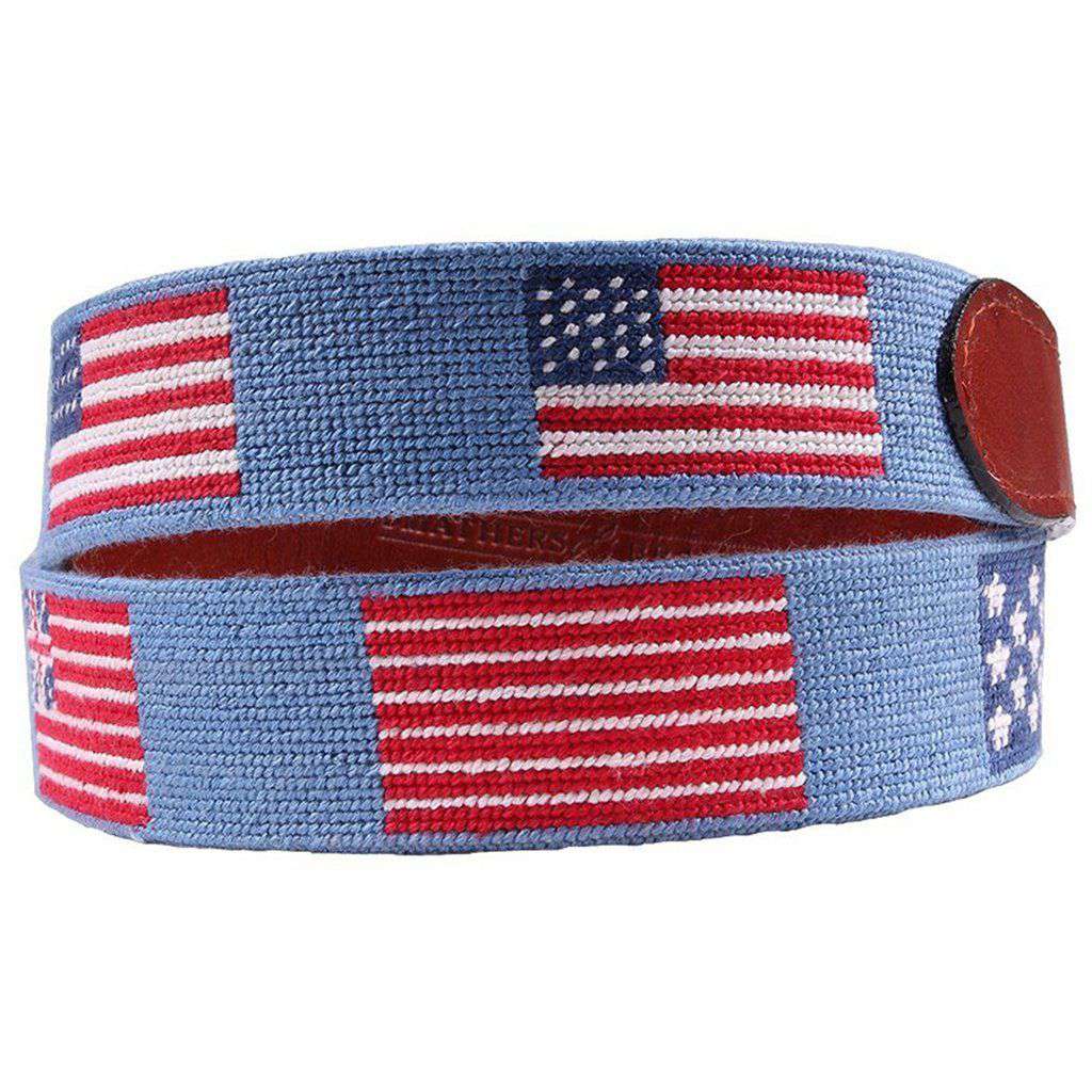 Flags of our Fathers Needlepoint Belt in Antigua Blue by Smathers & Branson - Country Club Prep