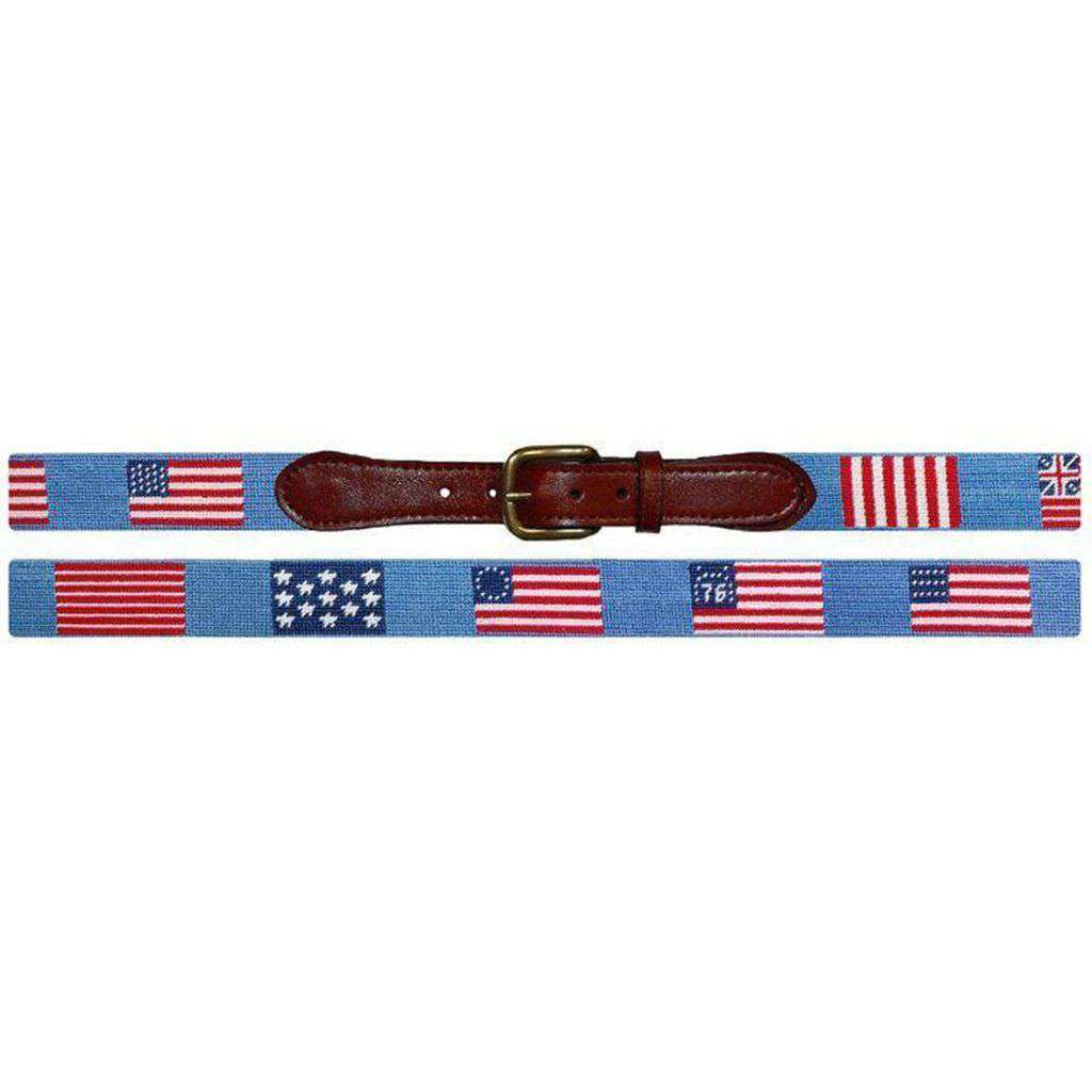 Flags of our Fathers Needlepoint Belt in Antigua Blue by Smathers & Branson - Country Club Prep