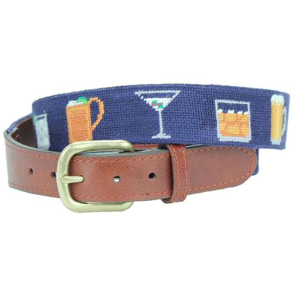 Gentlemen's Drinks Needlepoint Belt in Dark Navy by Smathers & Branson - Country Club Prep