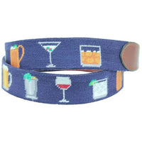 Gentlemen's Drinks Needlepoint Belt in Dark Navy by Smathers & Branson - Country Club Prep