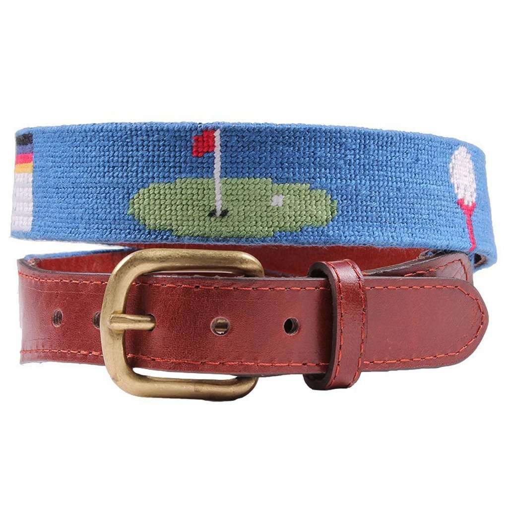 Golfer's Life Needlepoint Belt in Blue by Smathers & Branson - Country Club Prep