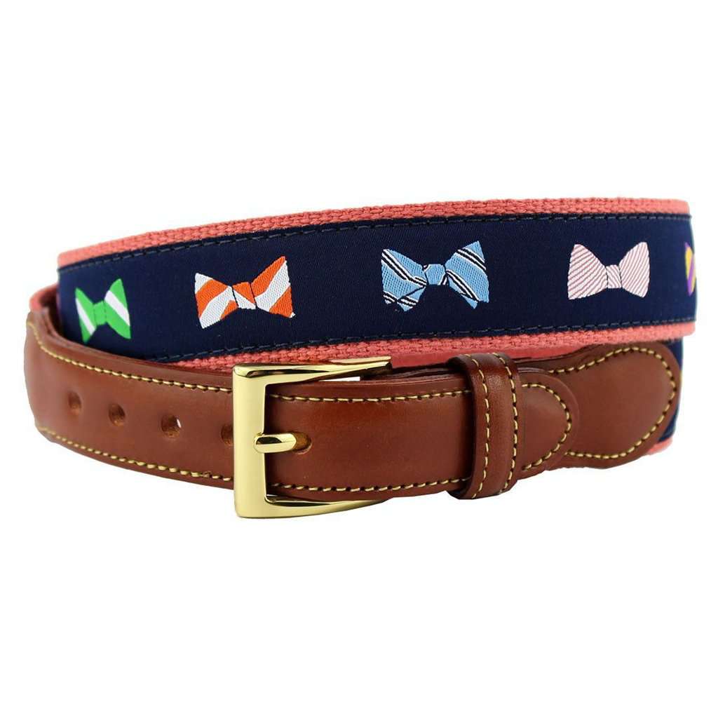 How Do You Tie Bow Ties Leather Tab Belt in Navy on Nantucket Red Canvas by Country Club Prep - Country Club Prep