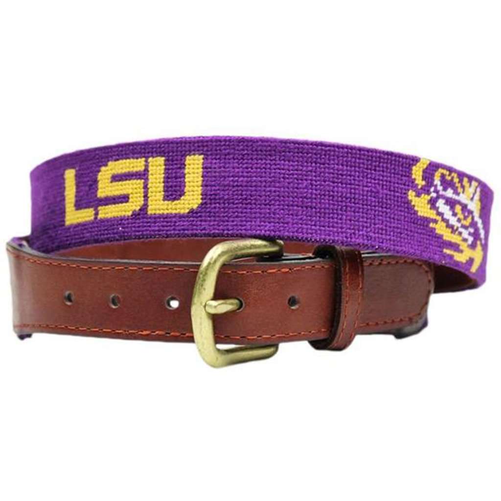 LSU Needlepoint Belt in Purple by Smathers & Branson - Country Club Prep