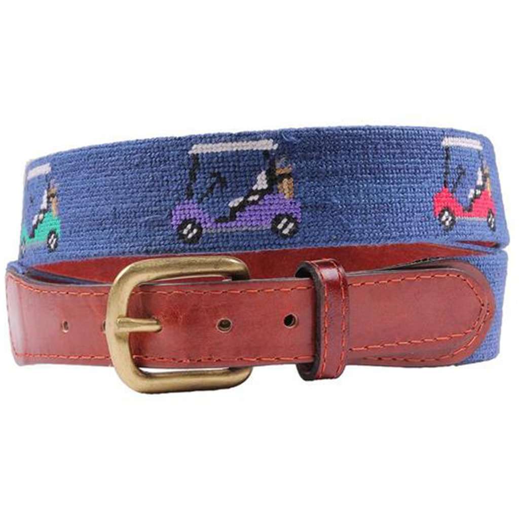 Rainbow Golf Carts Needlepoint Belt in Classic Navy by Smathers & Branson - Country Club Prep