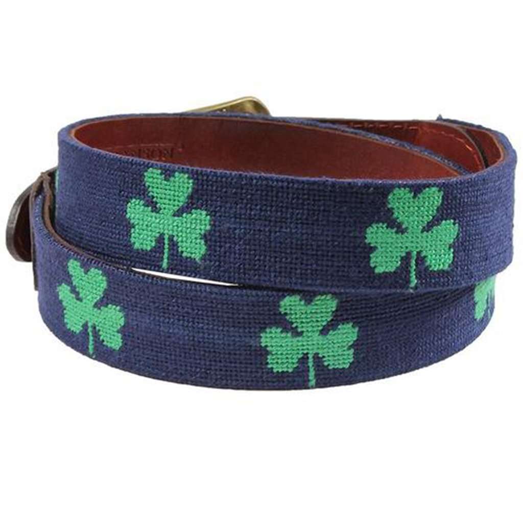 Shamrock Needlepoint Belt in Dark Navy by Smathers & Branson - Country Club Prep