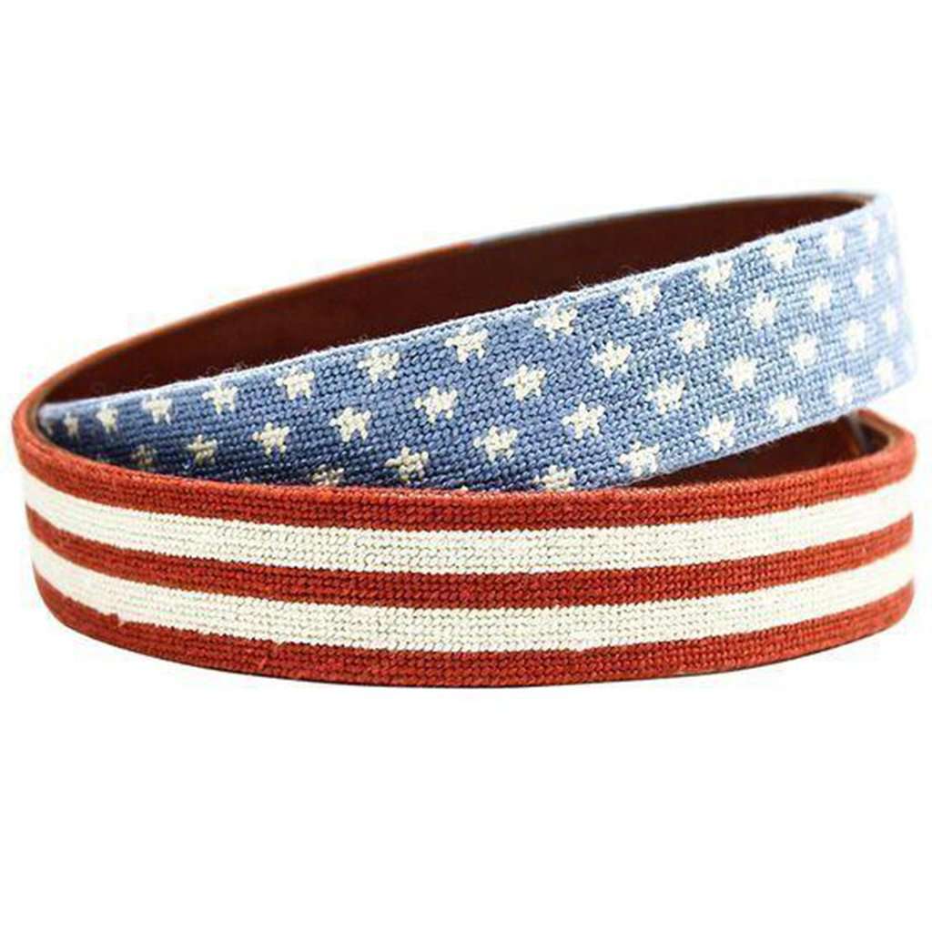 Stars and Stripes Needlepoint Belt in Red, White and Blue by Smathers & Branson - Country Club Prep