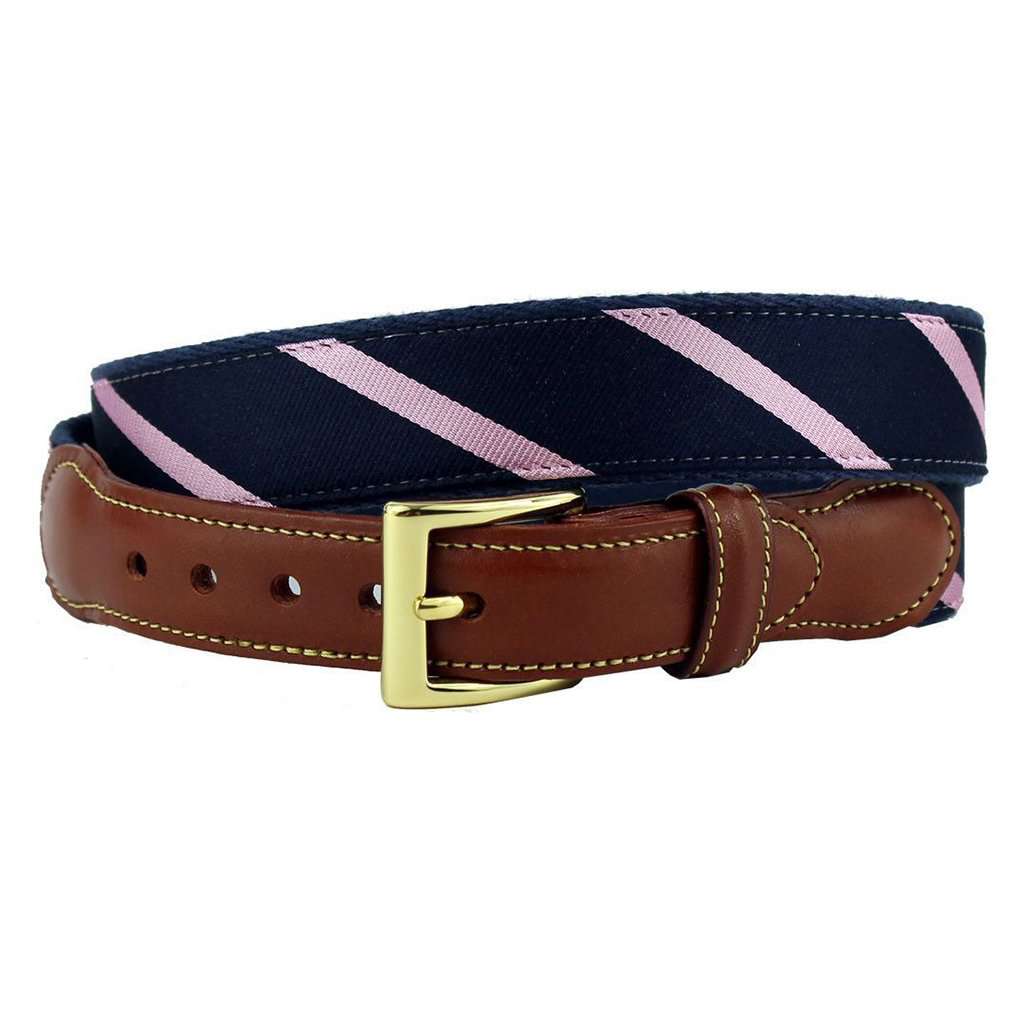 Country Club Prep Stripes Are Way Preppy Leather Tab Belt in Navy