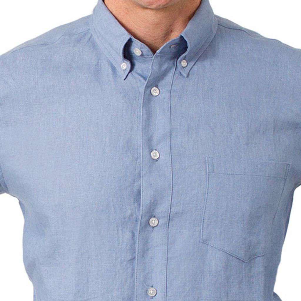 Chase Long Sleeve Linen Shirt in Great Point Blue by Castaway Clothing - Country Club Prep