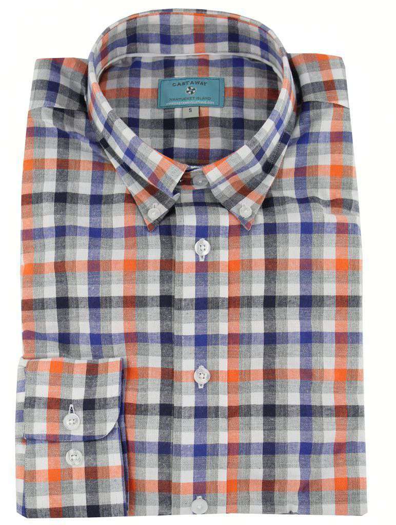 Classic Straight Gingham Wharf Shirt in Harvest Square Pumpkin by Castaway Clothing - Country Club Prep