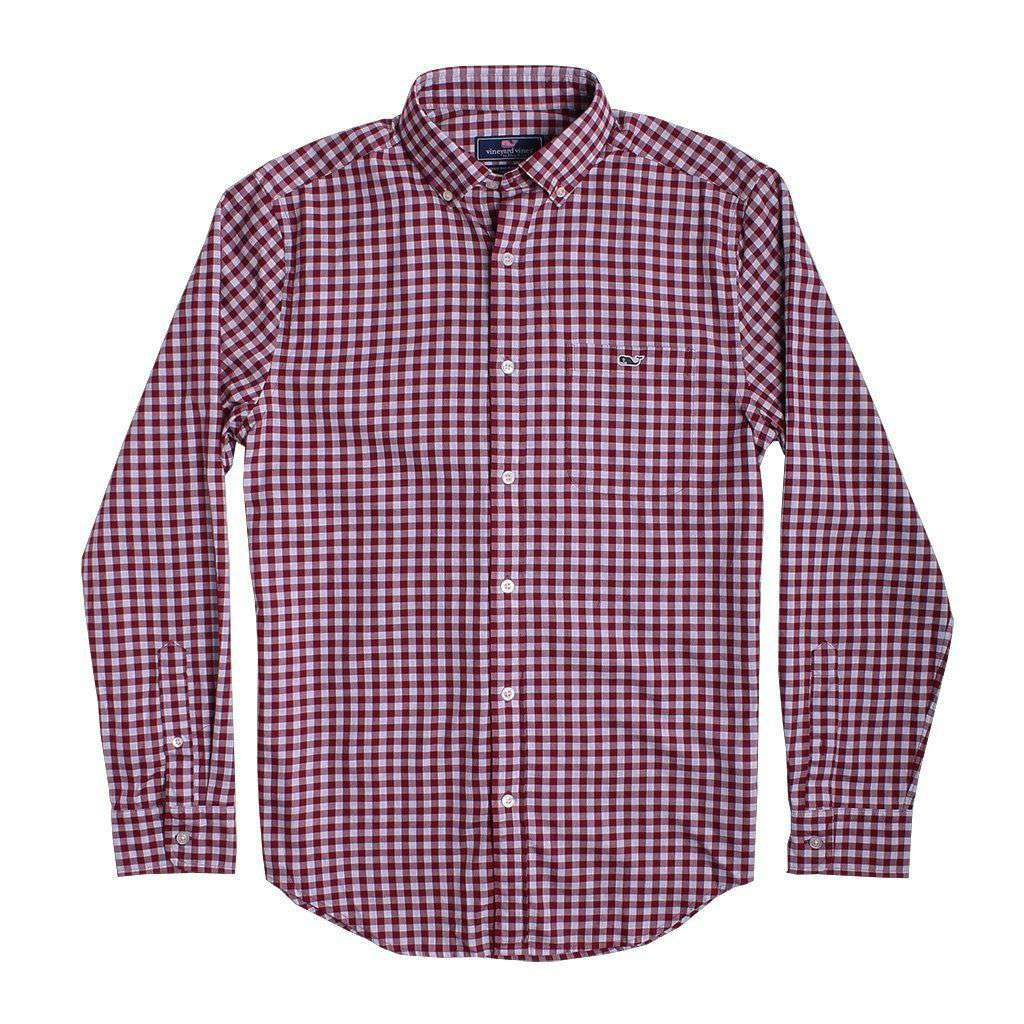 Vineyard Vines Custom Cliff Gingham Classic Tucker Shirt in Beet