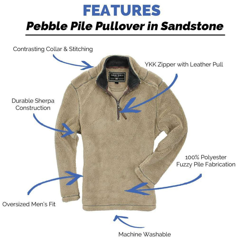 Pebble Pile Pullover 1/2 Zip in Sandstone by True Grit - Country Club Prep