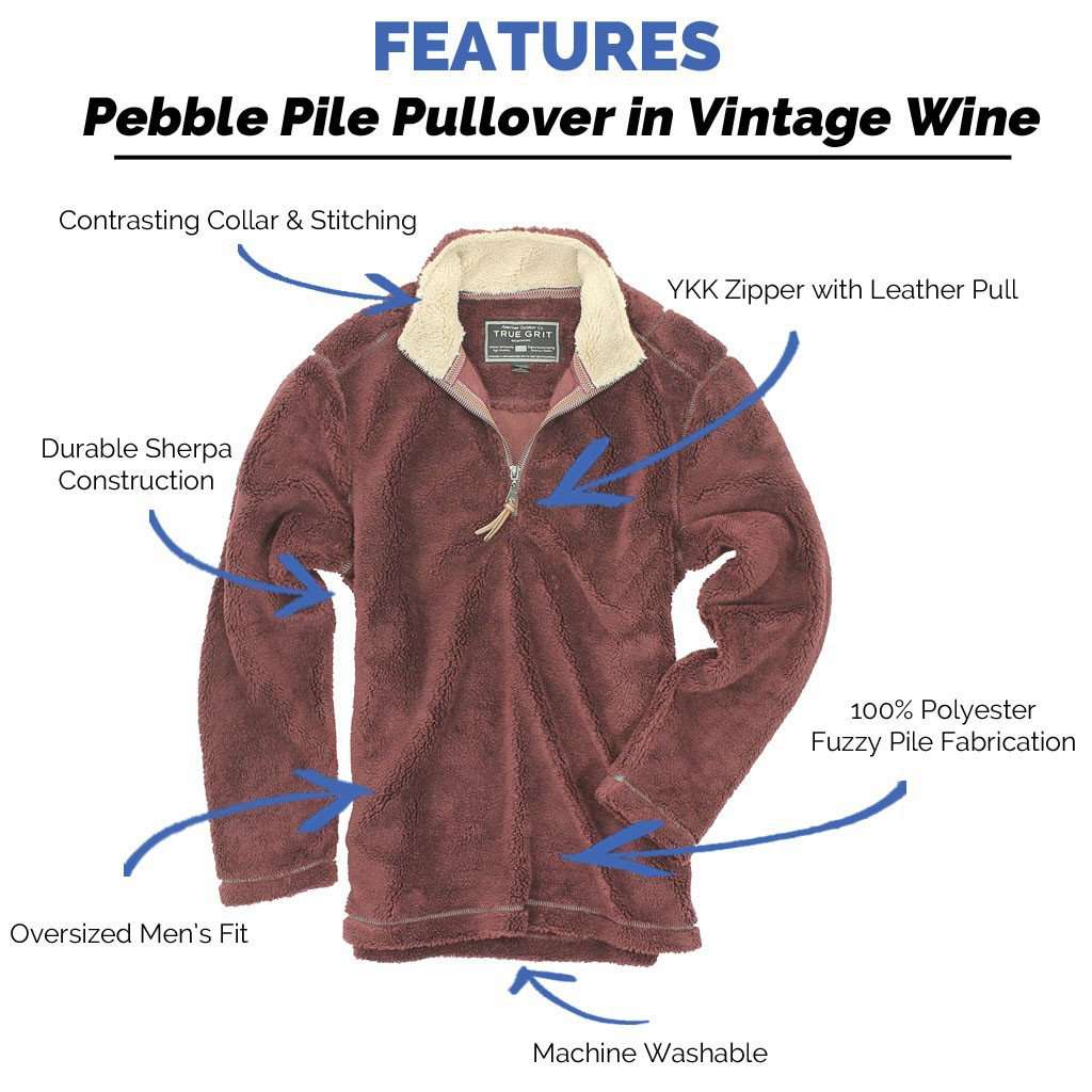 Pebble Pile Pullover 1/2 Zip in Vintage Wine by True Grit - Country Club Prep