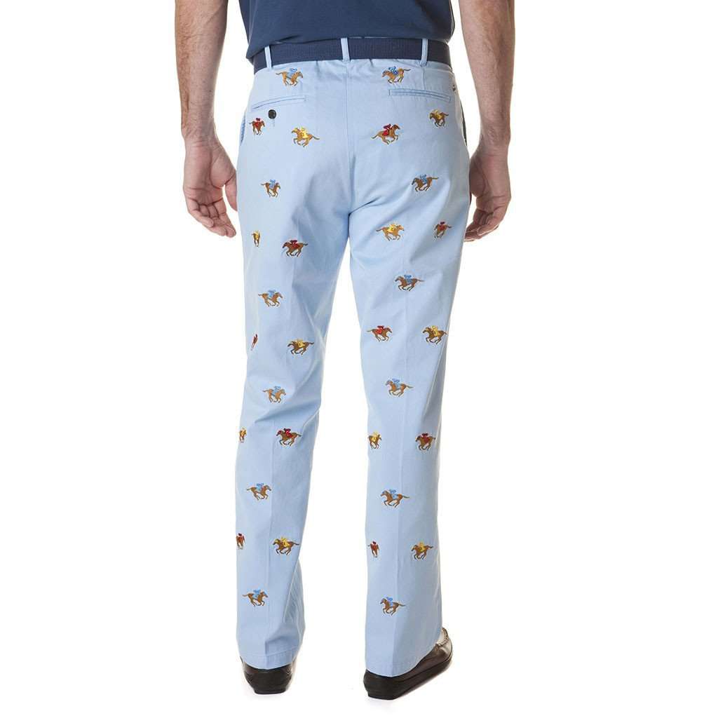 Harbor Pant in Liberty with Embroidered Racing Horses by Castaway Clothing - Country Club Prep
