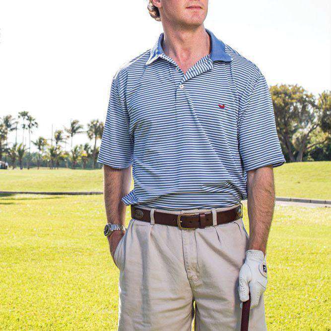 Southern Marsh Bermuda Performance Polo in Light Blue and White