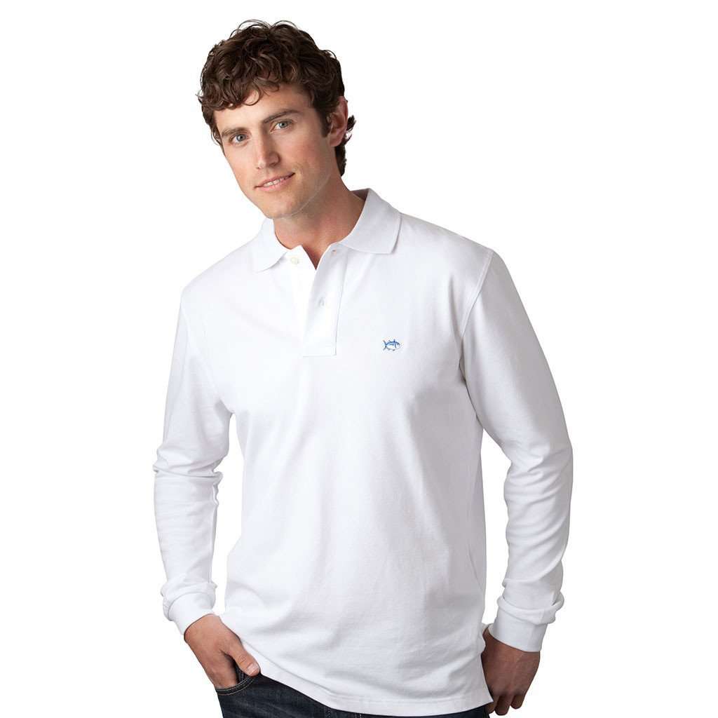 Long Sleeve Classic Skipjack Polo in White by Southern Tide