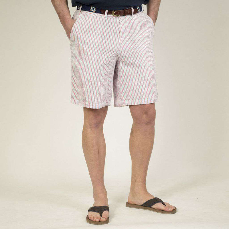 Cisco Shorts in Red, White & Blue Seersucker by Castaway Clothing - Country Club Prep