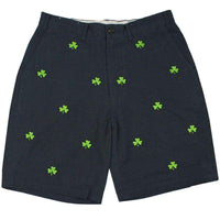Embroidered Cisco Shorts in Nantucket Navy with Kelly Green Shamrock by Castaway Clothing - Country Club Prep