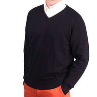 The Banker Cotton V-Neck Sweater in Navy by Country Club Prep - Country Club Prep
