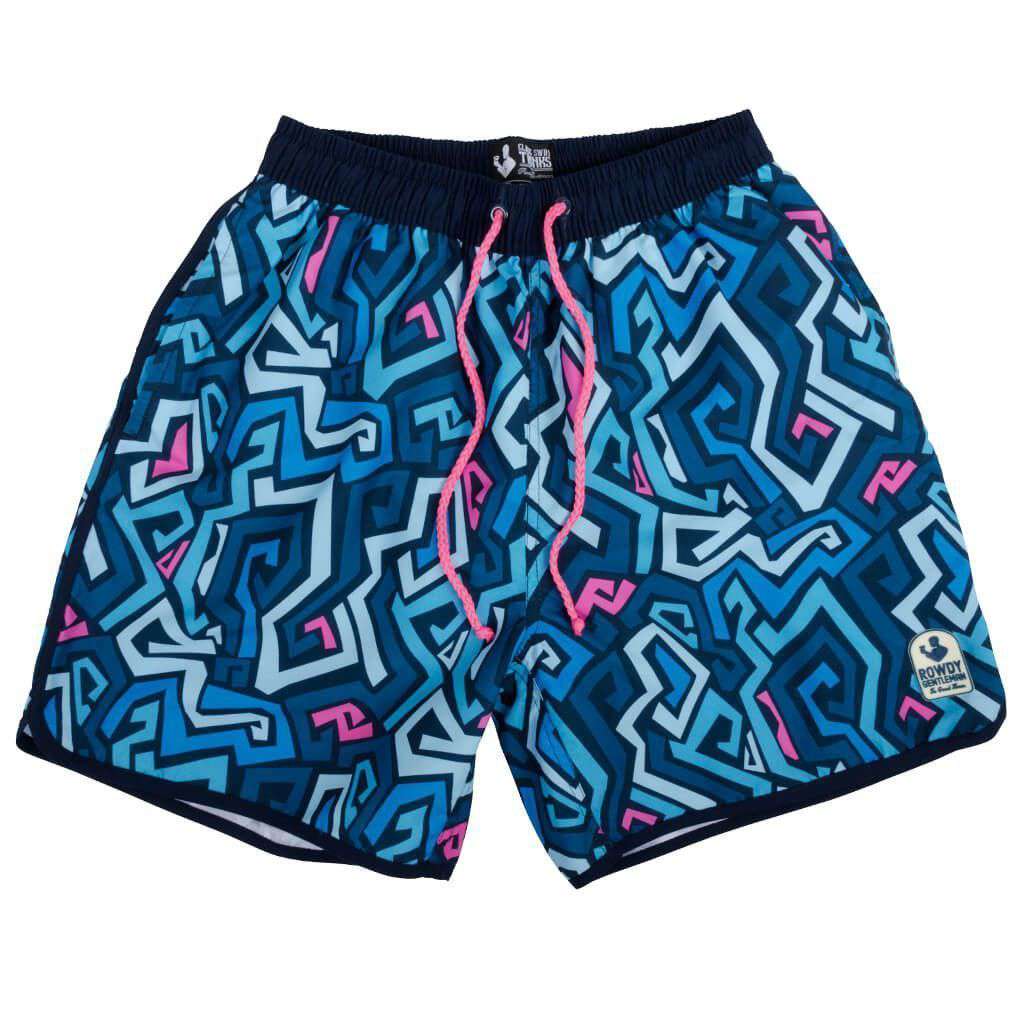 Rowdy Gentleman Blue Pink Funkster Swim Trunks Country Club Prep