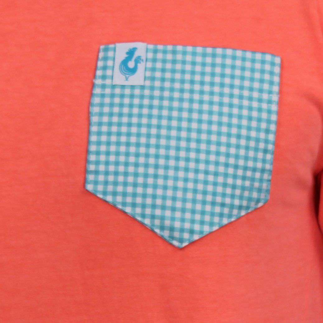 F&F Logo Navy Gingham Frocket Tee in Neon Red Orange by Fripp & Folly - Country Club Prep