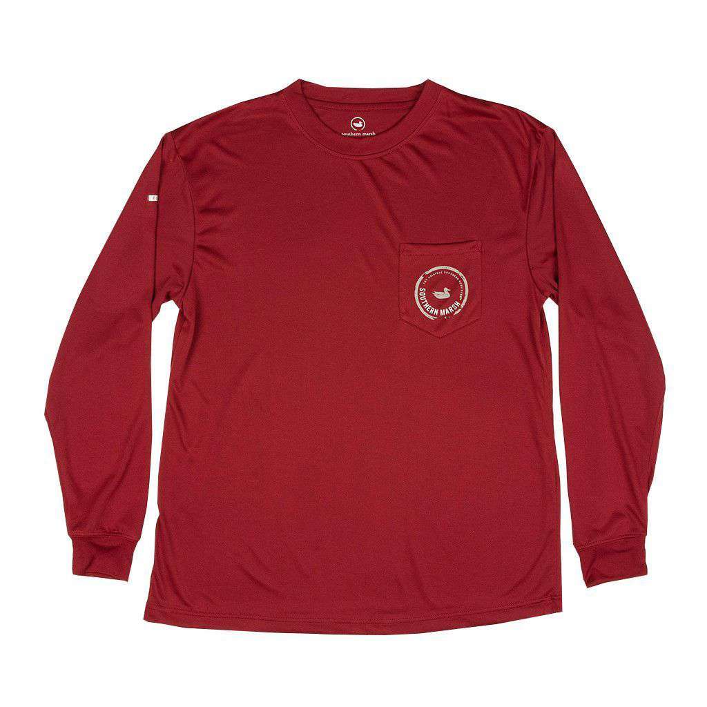 FieldTec Pocket Tee - Long Sleeve in Crimson with Tan by Southern Marsh - Country Club Prep