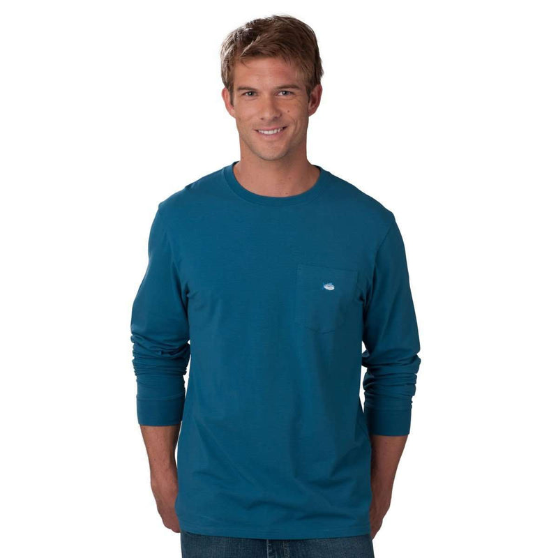 Long Sleeve Embroidered Pocket Tee in Trust Fund Blue by Southern Tide - Country Club Prep