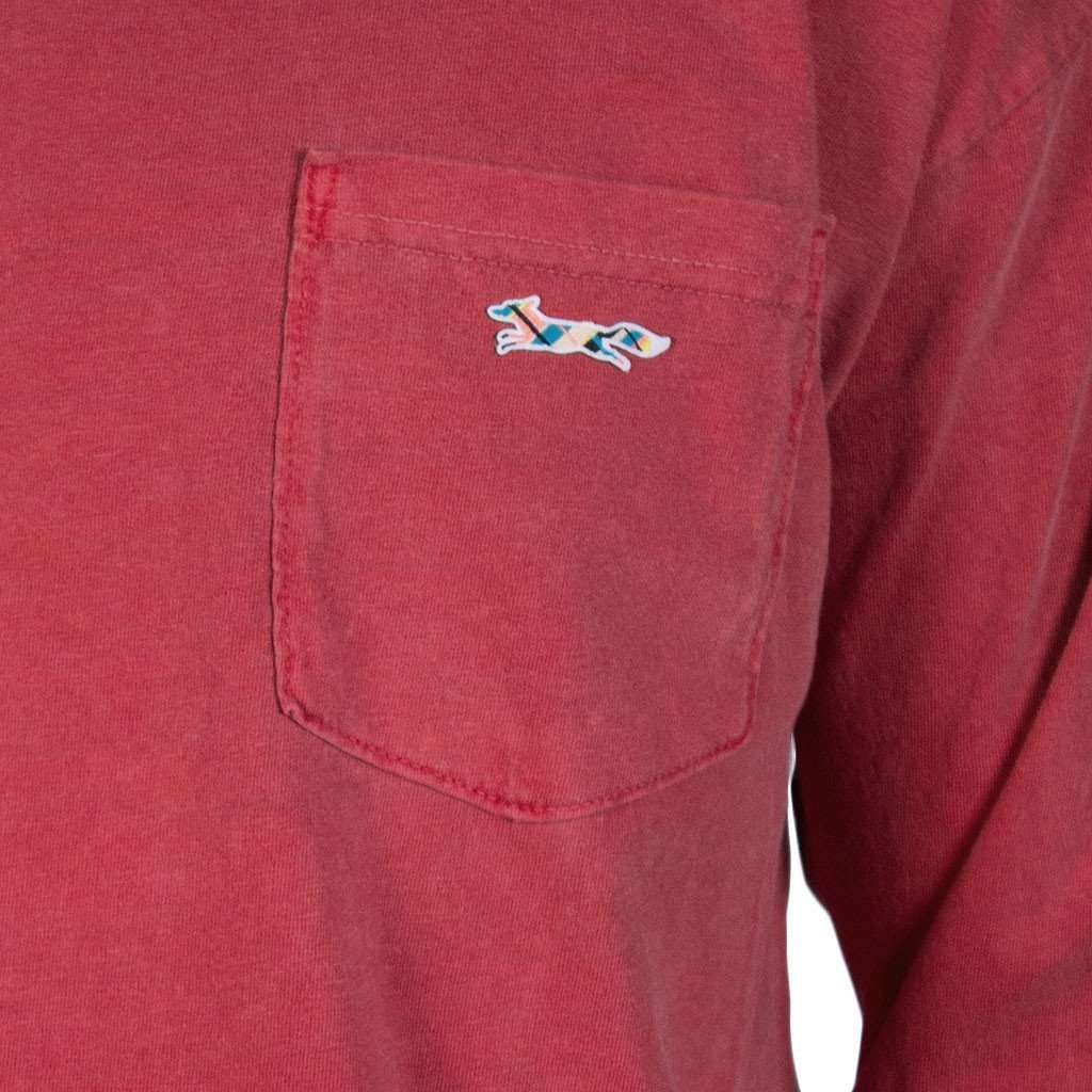 Longshanks Sewn Patch Long Sleeve Pocket Tee Shirt in Crimson by Country Club Prep - Country Club Prep
