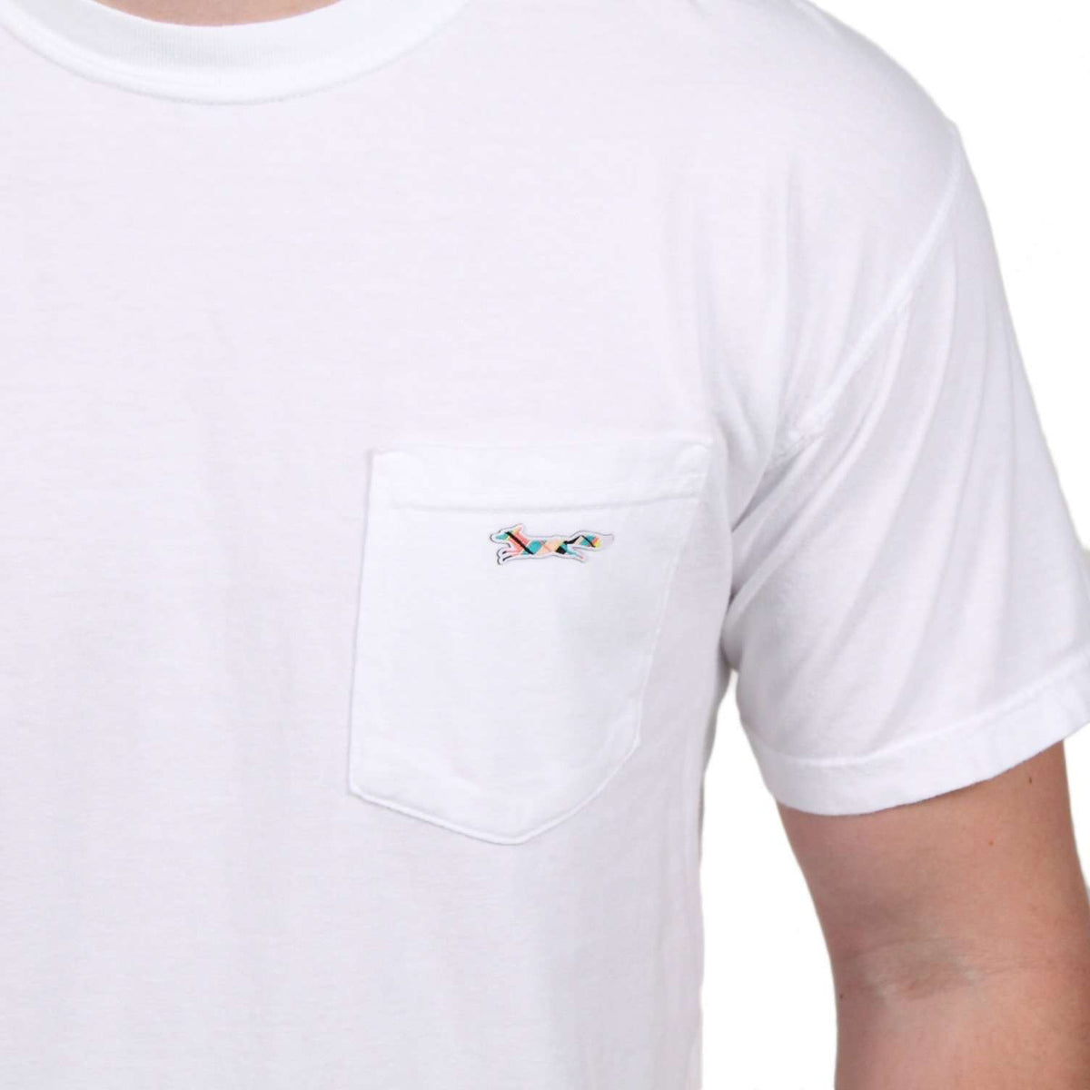 Longshanks Sewn Patch Short Sleeve Pocket Tee in White by Country Club Prep - Country Club Prep