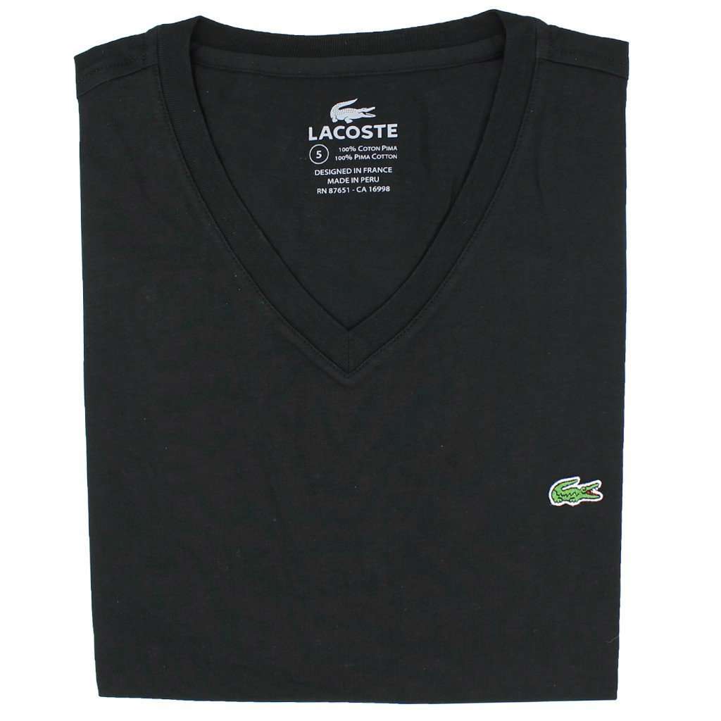 Lacoste Short Sleeve Pima Jersey V-neck T-shirt in Black – Country