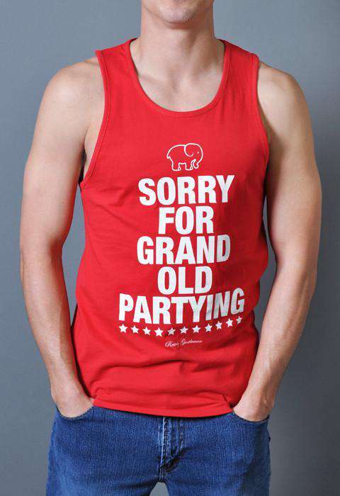 Sorry for Grand Old Partying Tank Top in Red by Rowdy Gentleman - Country Club Prep