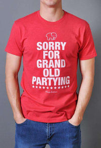Sorry for Grand Old Partying Vintage Tee in Red by Rowdy Gentleman - Country Club Prep