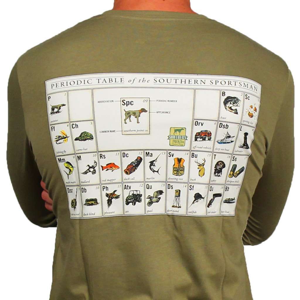 SPC Signature Long Sleeve Periodic Table Tee in Moss Green by Southern Point Co. - Country Club Prep