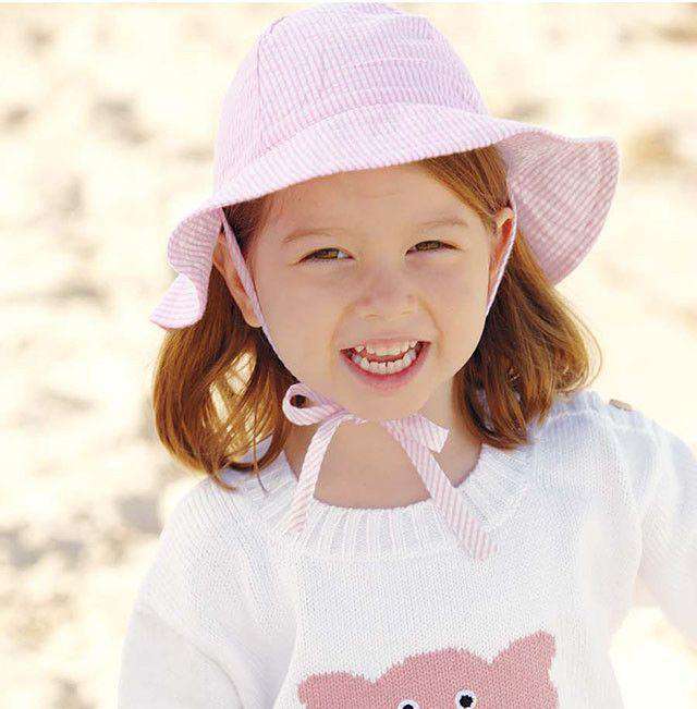 Sun Hat in Pink Seersucker Stripe by Bella Bliss - Country Club Prep