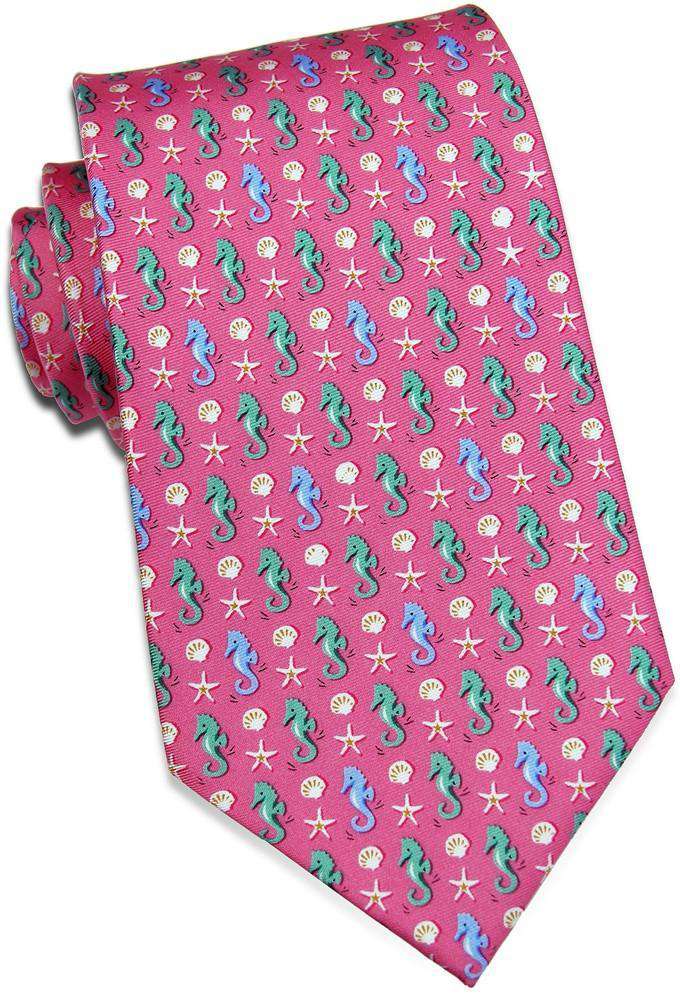 Seahorse Soiree Tie in Coral by Bird Dog Bay - Country Club Prep
